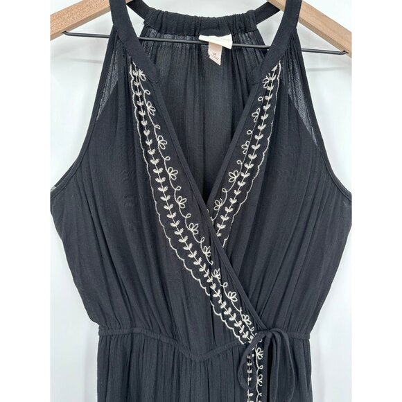 Knox Rose Midi Dress Women Medium Black Sleeveless Surplice Elastic Waist Tassel - Picture 2 of 11